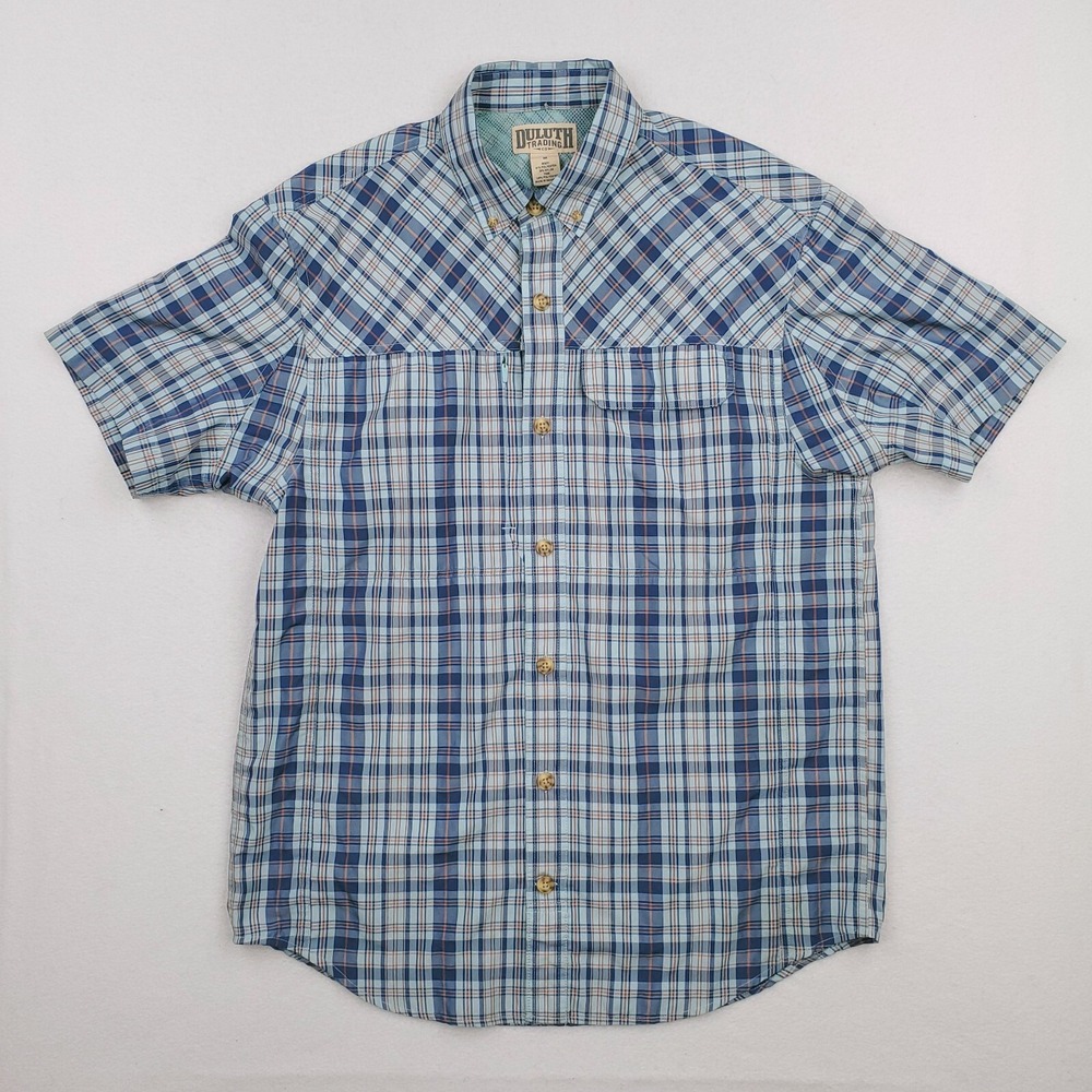 Duluth Shirt Mens Medium Blue Plaid Armachillo Button Down Vented Outdoor Preppy